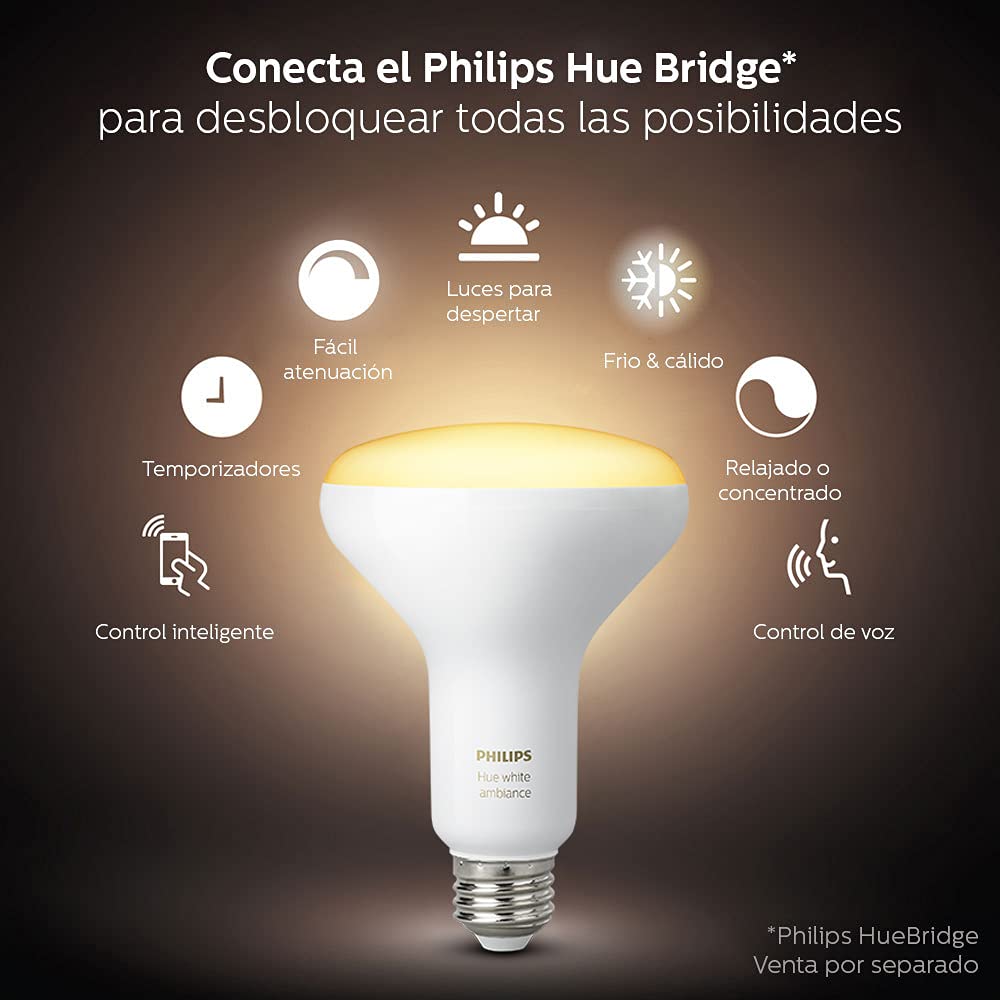 Philips Hue White Ambiance BR30 2-Pack 60W Equivalent Dimmable LED Smart Flood Light (Hue Hub Required, Works with Alexa, Homekit & more), Old Version