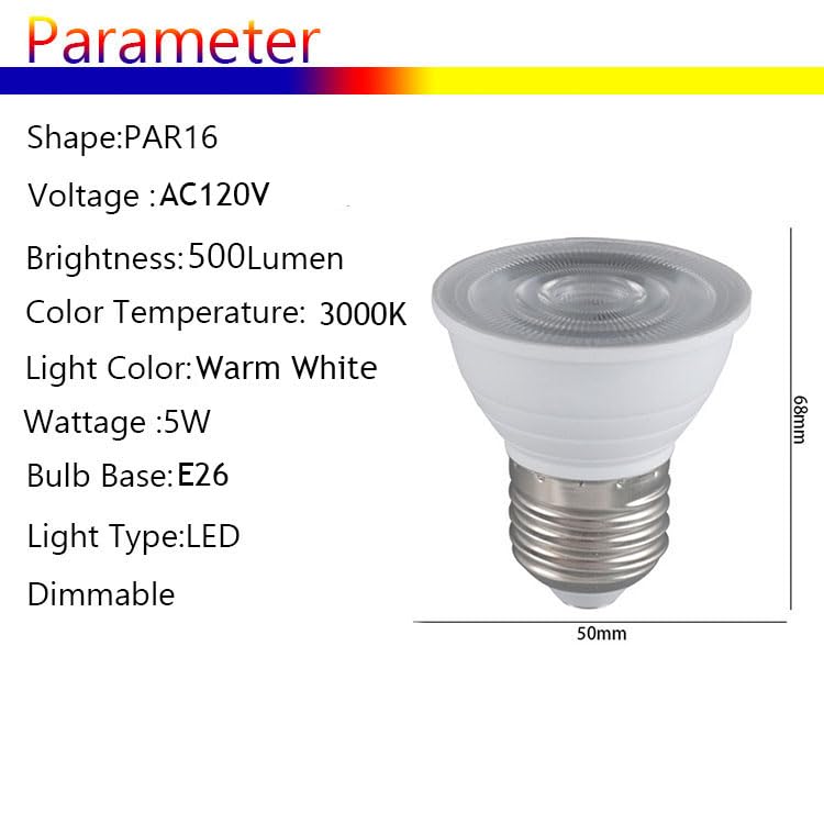 yayutelight E26 LED Spotlight Bulbs, 5W PAR16 Light Bulb 50W Equivalent,500Lm,Dimmable 10 Pack (Warm White 3000K)