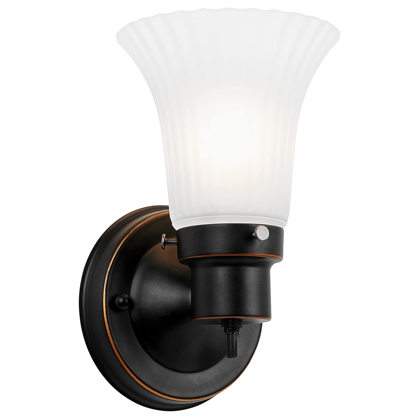 Design House Village Traditional 1-Light Indoor Dimmable Wall Sconce, Frosted Flute Glass, Twist On/Off Switch, Bathroom Bedroom Hallway, Oil-Rubbed