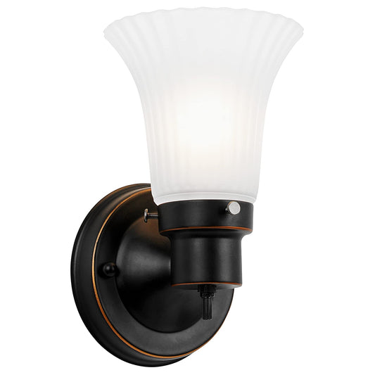 Design House Village Traditional 1-Light Indoor Dimmable Wall Sconce, Frosted Flute Glass, Twist On/Off Switch, Bathroom Bedroom Hallway, Oil-Rubbed