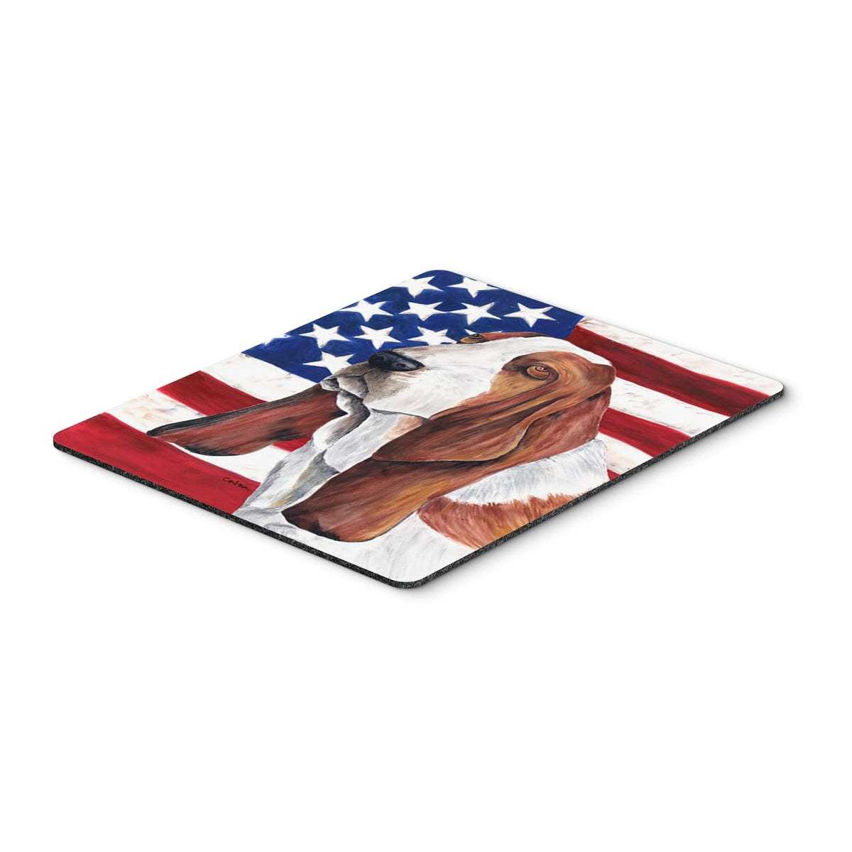 Caroline's Treasures SC9004MP USA American Flag with Basset Hound Mouse Pad, Hot Pad or Trivet for Home Office Gaming Working Computers Laptop Mouse