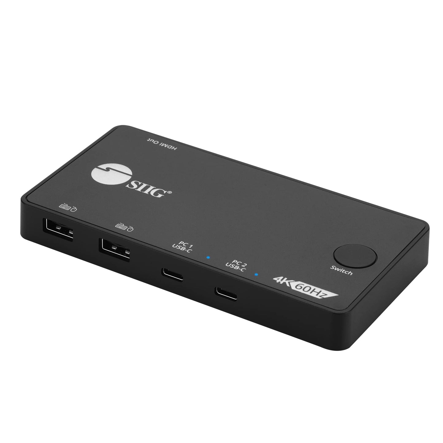 SIIG 2 Port USB-C KVM Switch - 2 Computers to 1 Monitor - 2X USB-A + 2X USB-C - Single 4K 60Hz HDMI, USB-C Bus Powered, Button Control, Thunderbolt 3