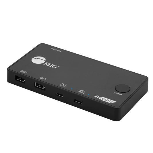 SIIG 2 Port USB-C KVM Switch - 2 Computers to 1 Monitor - 2X USB-A + 2X USB-C - Single 4K 60Hz HDMI, USB-C Bus Powered, Button Control, Thunderbolt 3