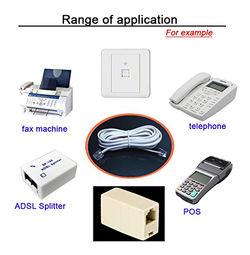 YXQ RJ11 Plug Telephone Adapter Landline Cable 6P4C Male to Male 2.9M Length, White
