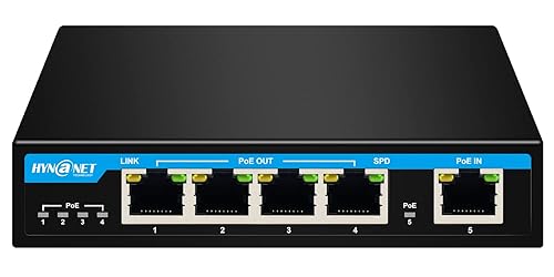 PX204 4 Port Gigabit PoE Powered Switch Extender, IEEE802.3af/at/bt PoE Passthrough Switch, 1 Port 90W PoE++ in, 4 Port PoE+ 30W Out PoE Repeater