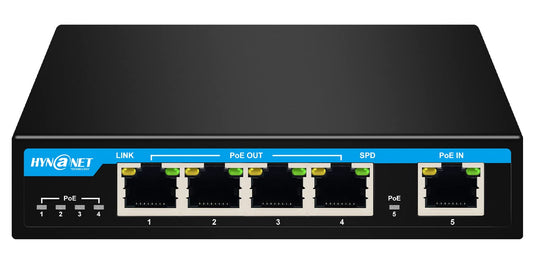 PX204 4 Port Gigabit PoE Powered Switch Extender, IEEE802.3af/at/bt PoE Passthrough Switch, 1 Port 90W PoE++ in, 4 Port PoE+ 30W Out PoE Repeater