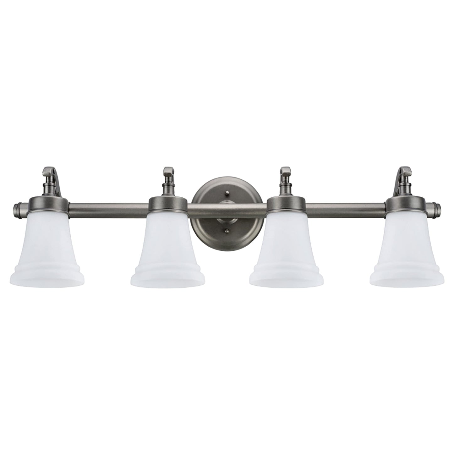 Aspen Creative 62067, Three-Light Metal Bathroom Vanity Wall Light Fixture, 30 1/2" Wide, Transitional Design in Rustic Pewter with White Opal Glass