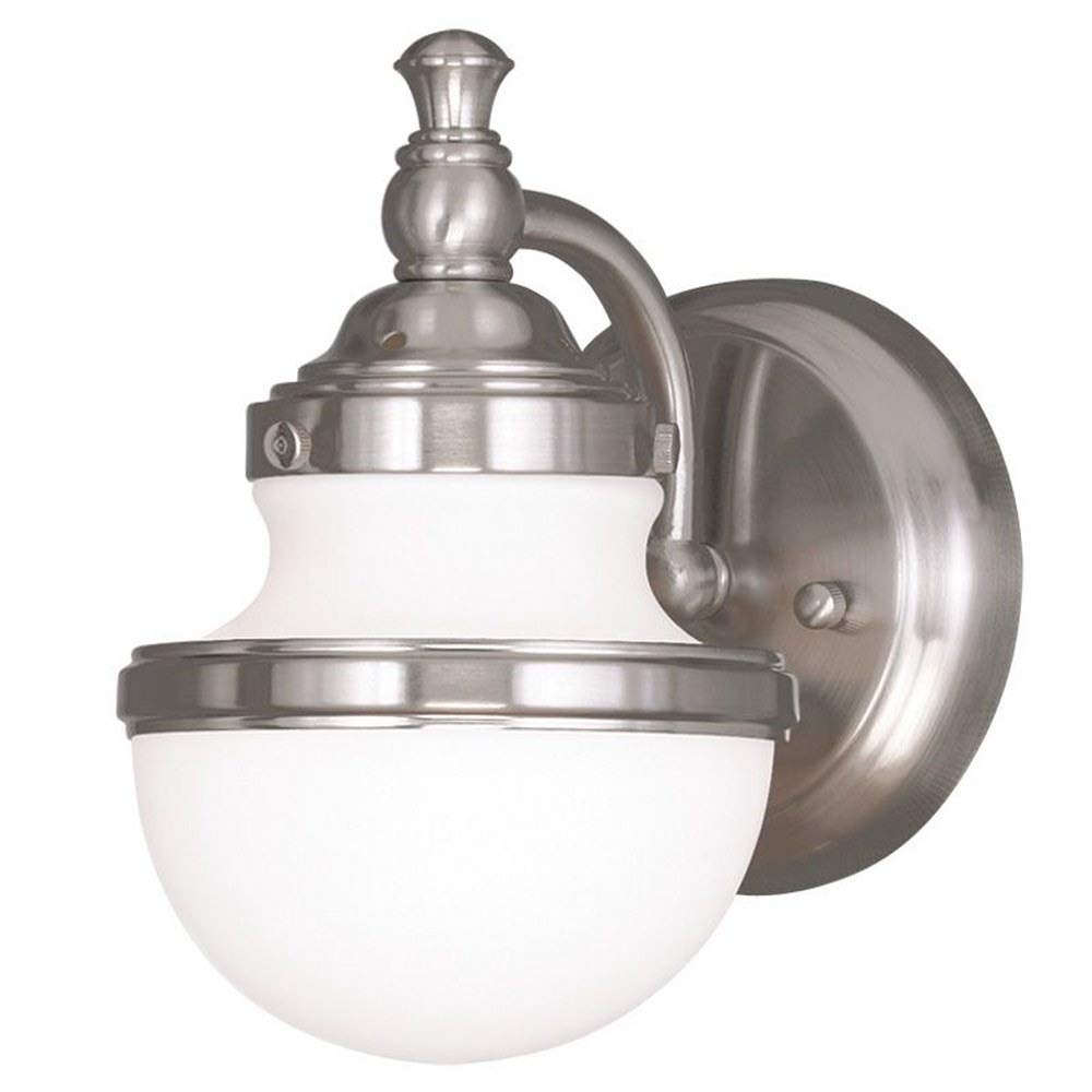 Livex Lighting 5711-91 Oldwick 1-Light Bath Light/Wall Sconce, Brushed Nickel, 5.5 x 7.25 x 8.25