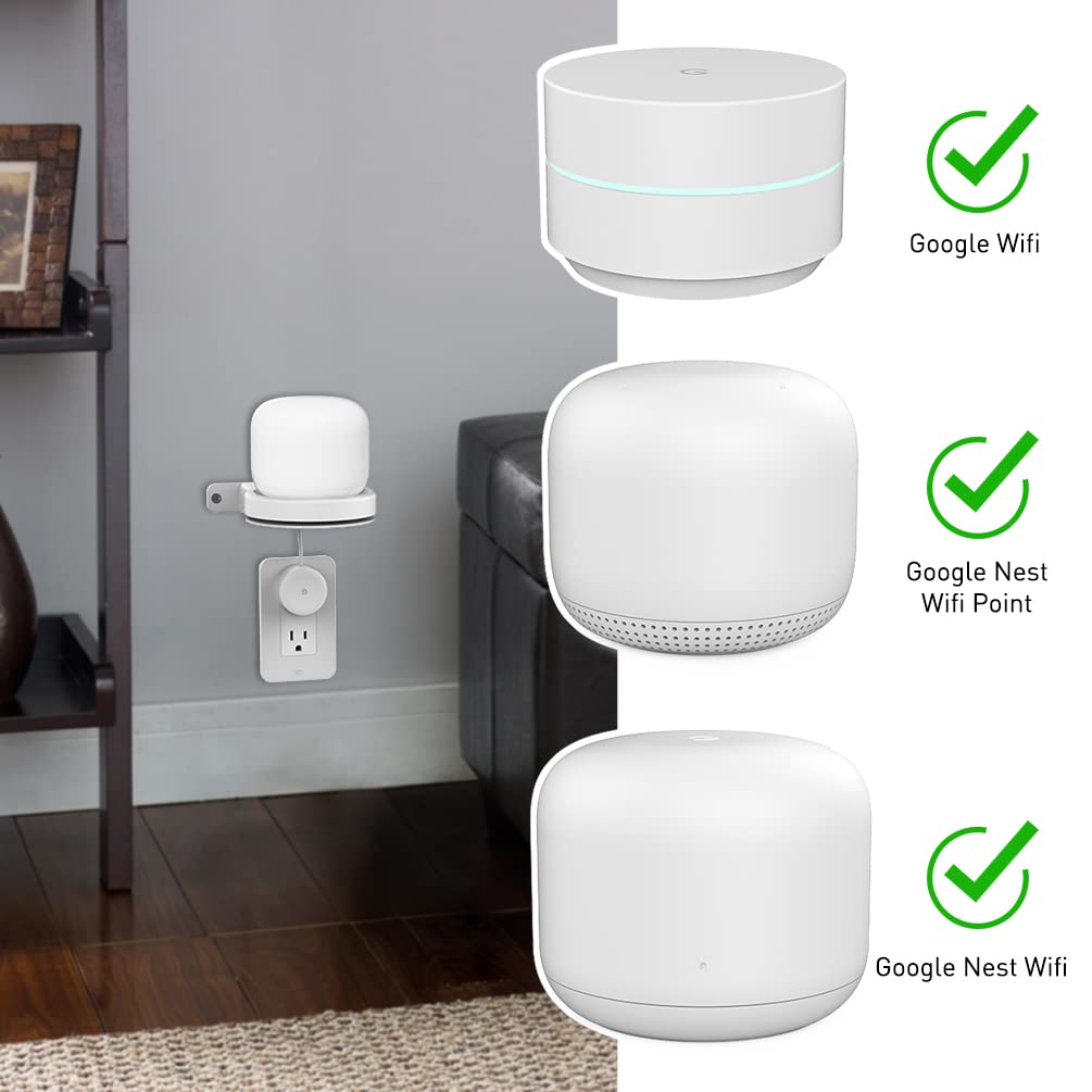 Delidigi ABS Wall Mount Compatible with Google Nest WiFi Router- AC2200 Bracket Holder Shelf for Nest WiFi Point [Built-in Cable Management] (White)