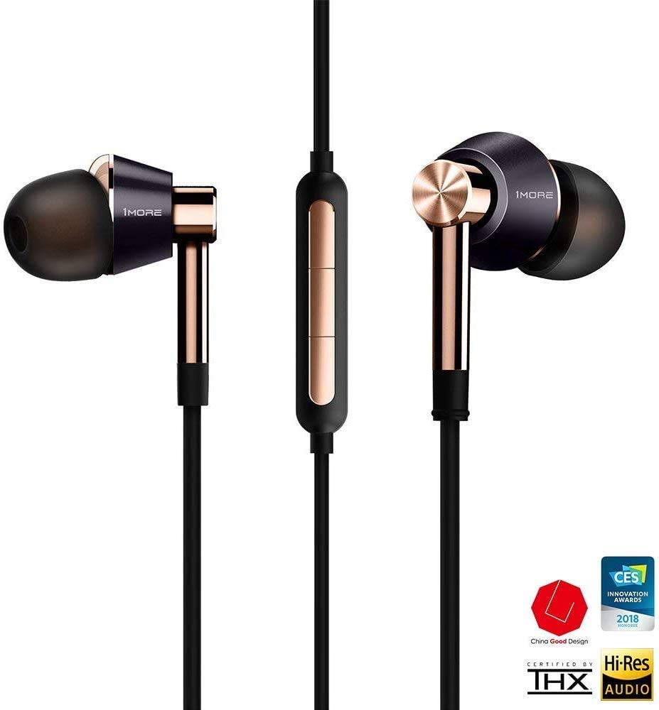 1MORE Triple Driver in-Ear Earphones Hi-Res Headphones with High Resolution, Bass Driven Sound, MEMS Mic, in-Line Remote, High Fidelity
