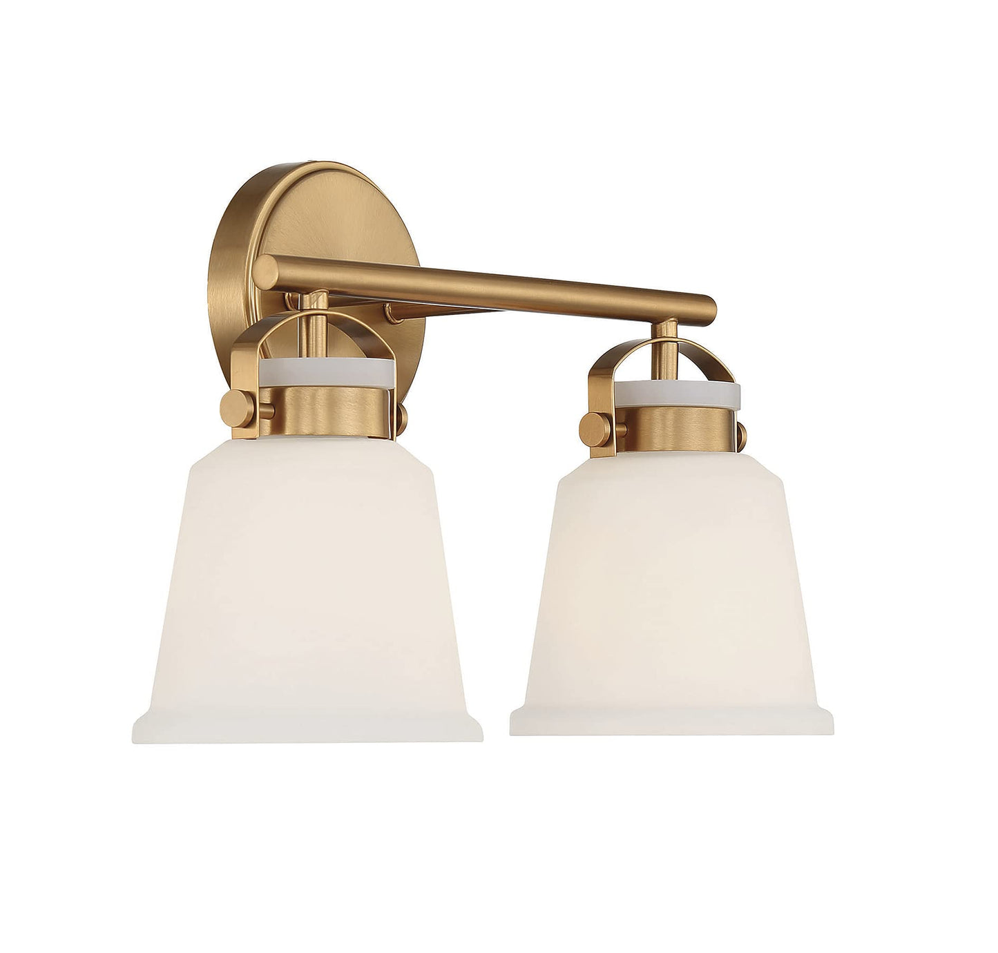 Savoy House 8-1627-2-322 Kaden Industrial Traditional White Opal Glass Bathroom Vanity Wall Light, 2-Light 120 Total Watts, 11" H x 16" W, Warm Brass