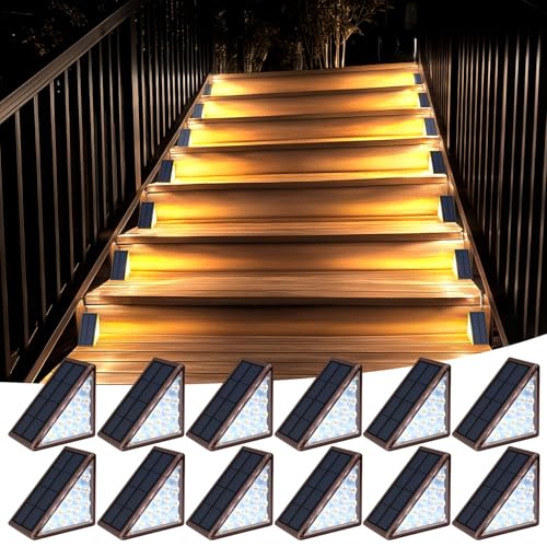 XILLUMI CORE Solar Stair Lights Outdoor Waterproof, 12 Pack IP67 Solar Lights for Steps, Warm 3000K 13 LED Dusk to Dawn Outdoor Stair Lighting