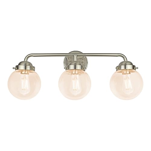 Ultralux Glass Globe 3-Light Bathroom Vanity Light - Wall Mounted, TRIAC Dimmable Bathroom Sconce with 6W 2700K LED Edison Bulbs - Energy Efficient