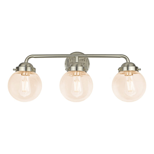 Ultralux Glass Globe 3-Light Bathroom Vanity Light - Wall Mounted, TRIAC Dimmable Bathroom Sconce with 6W 2700K LED Edison Bulbs - Energy Efficient