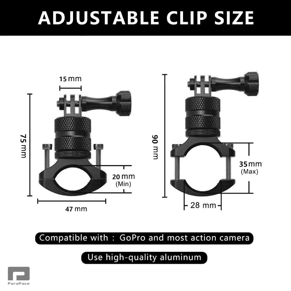 ParaPace Mountain Bike Mount for GoPro Hero 13/12/11/10/9/8/7/6/5/4/3+, 360 Degree Rotation Aluminium Bike Handlebar Holder Bicycle Rack Adjuster
