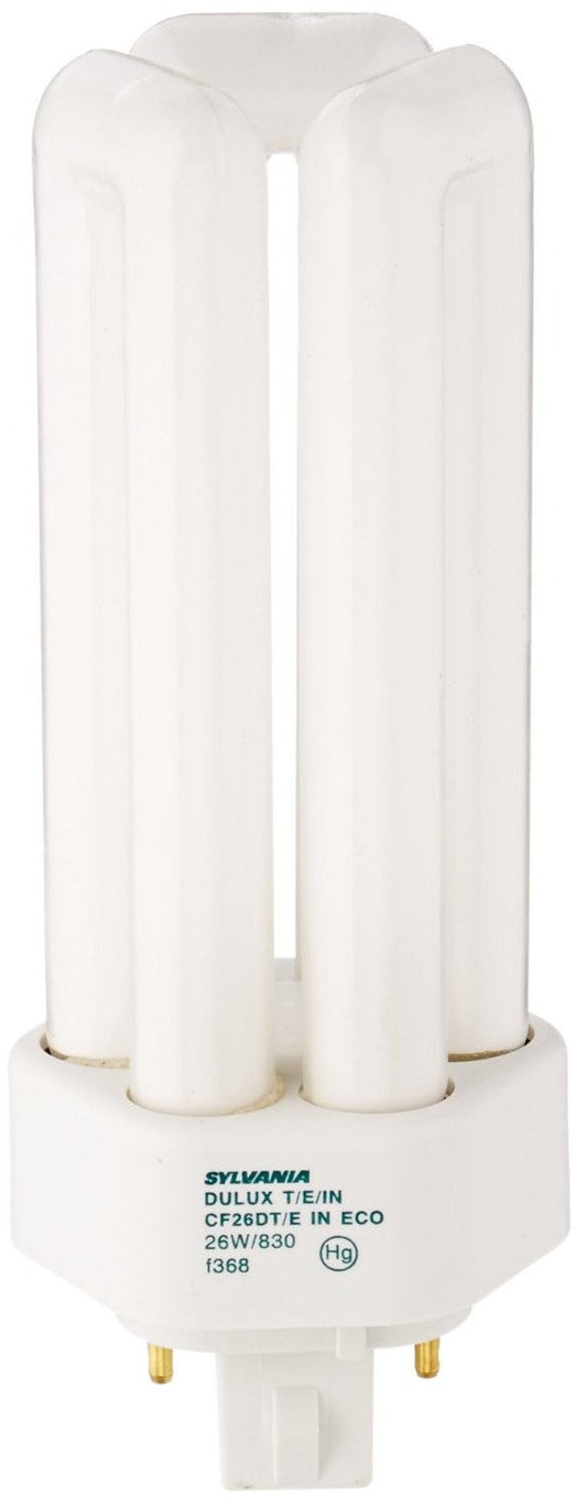 Sylvania 20880 (4-Pack) CF26DT/E/IN/830/ECO 26-Watt Triple Tube Compact Fluorescent Light Bulb, 3000K, 1746 Lumens, 82 CRI, T4 Shape, 4-Pin GX24q-3