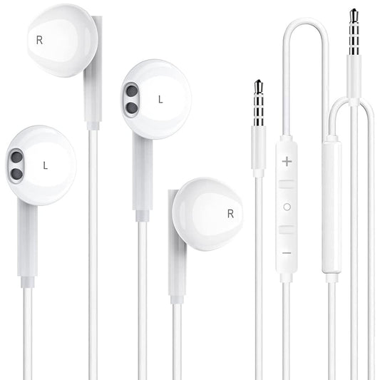 2 Pack 3.5mm Wired Headphone Plug, in-Ear Earphones, Earbuds Noise Isolating with Built-in Microphone & Volume Control Compatible with iPhone 6s 6