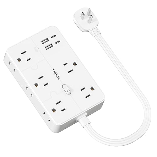 Surge Protector Power Strip 1 FT Flat Extension Cord ?10 AC Outlets & 4 USB Ports(5V/3.4A 17W), 1080J ?Wall Mountable Desktop Charging Station