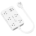 Surge Protector Power Strip 1 FT Flat Extension Cord ?10 AC Outlets & 4 USB Ports(5V/3.4A 17W), 1080J ?Wall Mountable Desktop Charging Station