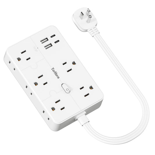 Surge Protector Power Strip 1 FT Flat Extension Cord ?10 AC Outlets & 4 USB Ports(5V/3.4A 17W), 1080J ?Wall Mountable Desktop Charging Station