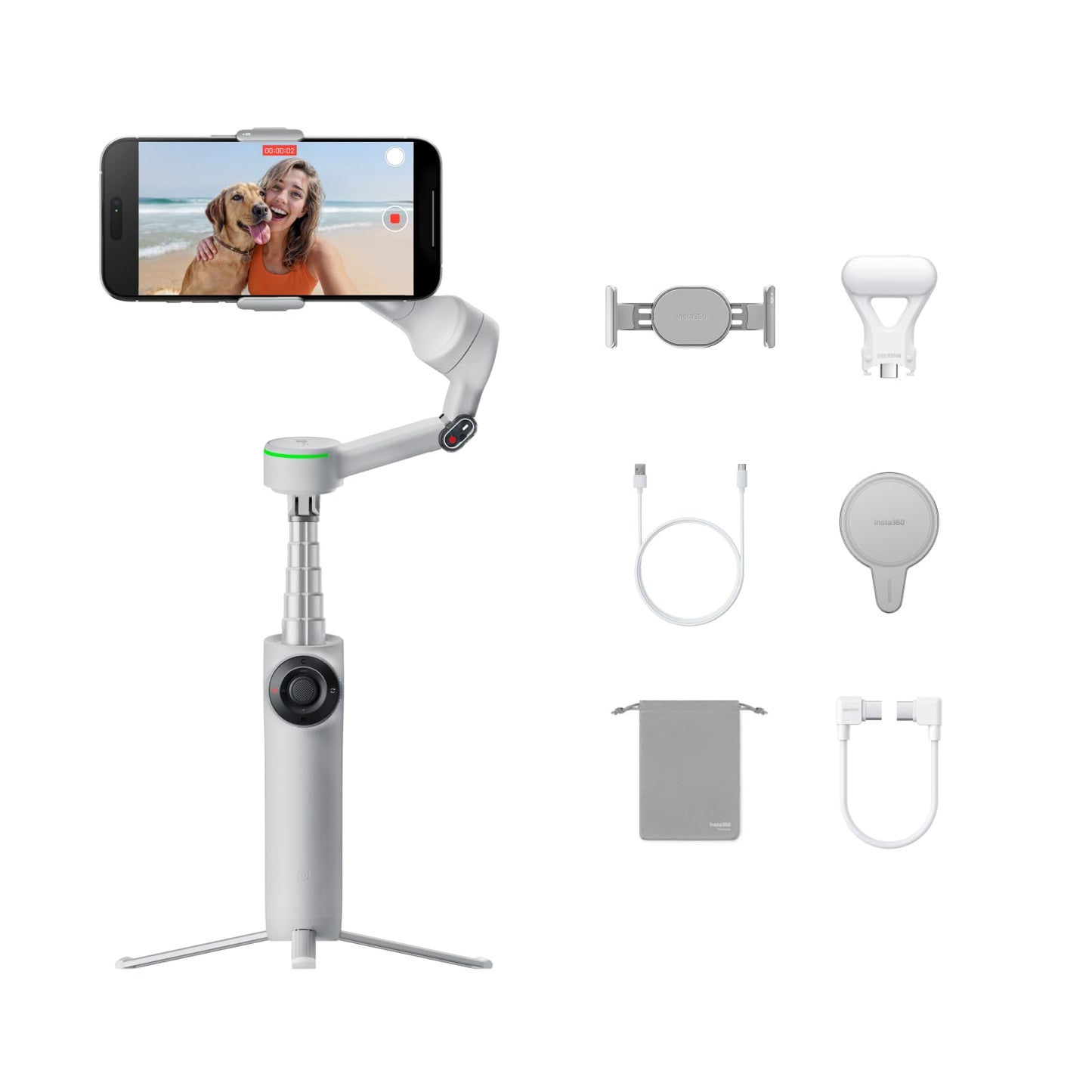 Insta360 Flow 2 Pro Creator Bundle Grey - Foldable AI Phone Gimbal, Apple DockKit, 360º Pan Tracking, Free Tilt Mode, Built-in Tripod/Selfie Stick