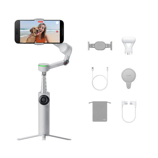 Insta360 Flow 2 Pro Creator Bundle Grey - Foldable AI Phone Gimbal, Apple DockKit, 360º Pan Tracking, Free Tilt Mode, Built-in Tripod/Selfie Stick