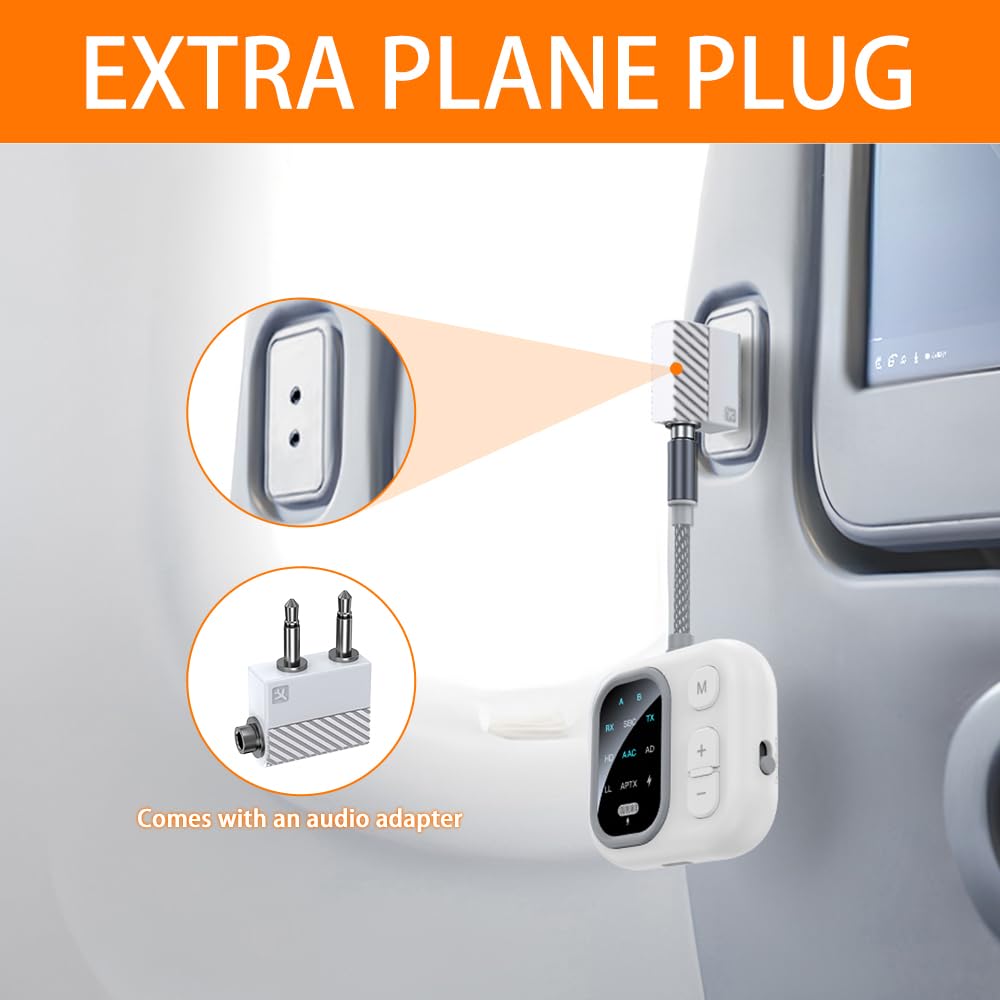 ANBRONICS Bluetooth 5.3 Adapter for Airplane, Support 2 AirPods Dual Wireless Headphones, aptX Adaptive 3.5mm AUX Jack Wireless Audio Transmitter
