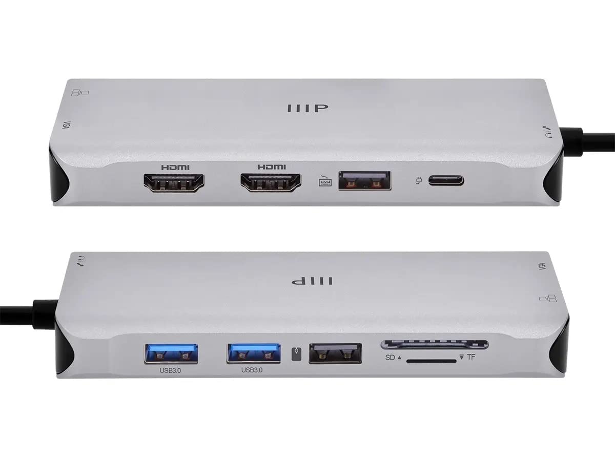Monoprice 12-in-1 Dual-HDMI + VGA MST Triple Monitor Docking Station, 4K, 5Gbps USB?A, 100 Watts PD, 3.5mm Dual Audio Jack