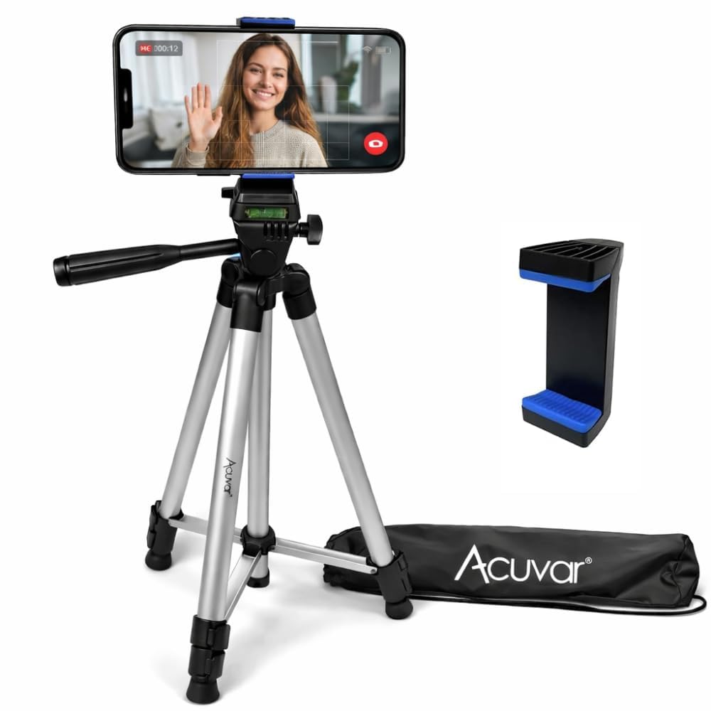 Acuvar 50” Phone Tripod with Holder - Lightweight Aluminum Tripod Stand for iPhone & Android, Camera & Vlogging, Travel Tripod with Carry Bag