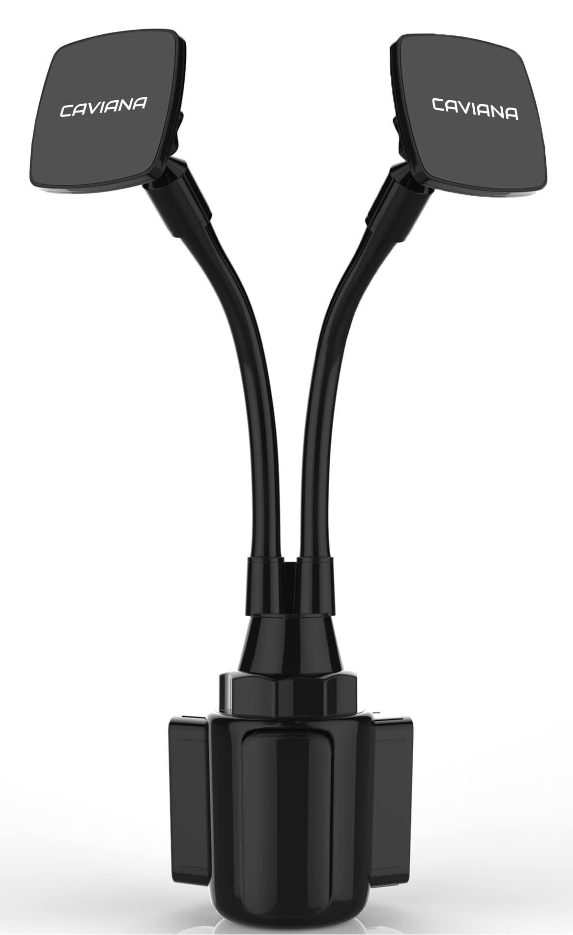 CAVIANA Dual Phone Holder for Car Cup Holder - Long Flexible Neck, 360° Rotatable Car Phone Mount - Adjustable Cell Cup Holder, Universal Size Fits 2