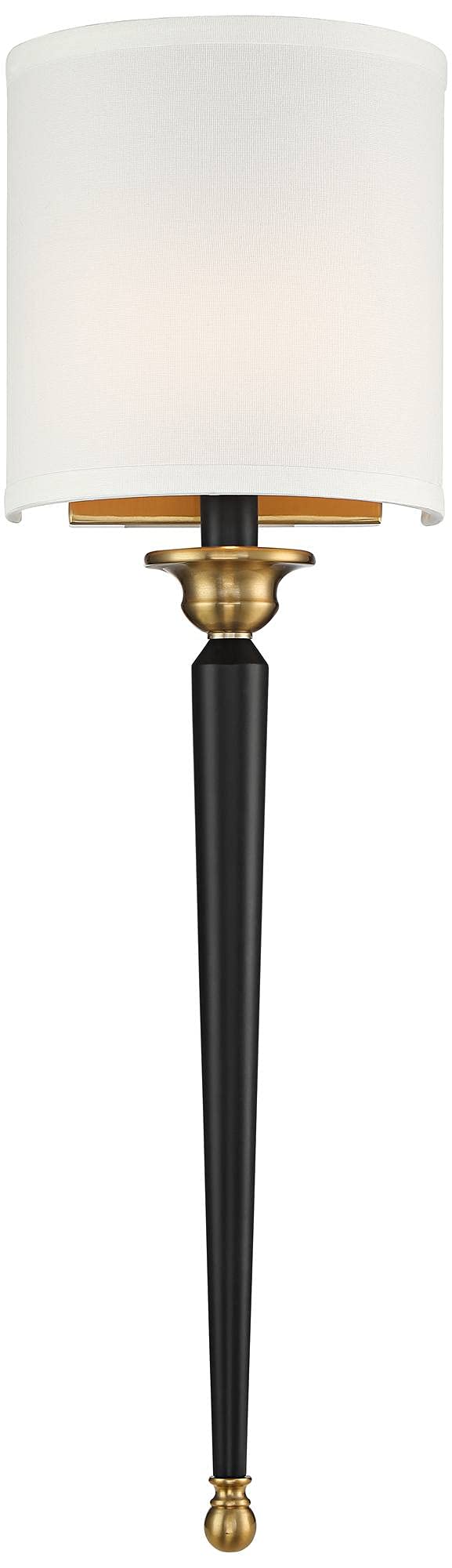 Possini Euro Design Arletta Modern Wall Sconce Lighting Black Brass Metal Hardwired 7 1/2" Wide Fixture Off-White Linen Shade for Bedroom Bedside