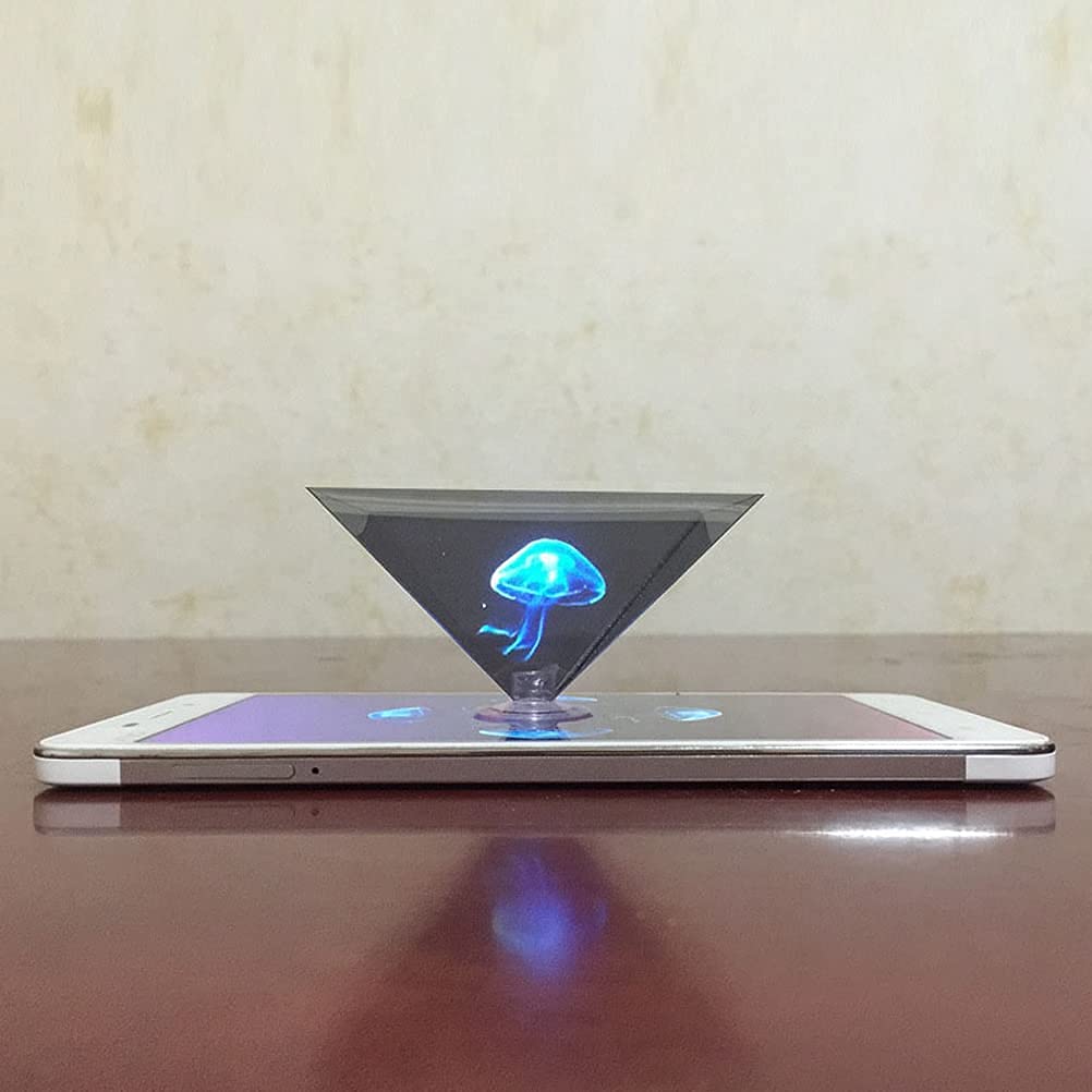 1 Piece 3D Hologram Display Pyramid 3D Hologram Projector Video Pyramid Stand for Smart Mobile Phone, Product Display, Animated Characters, Personal