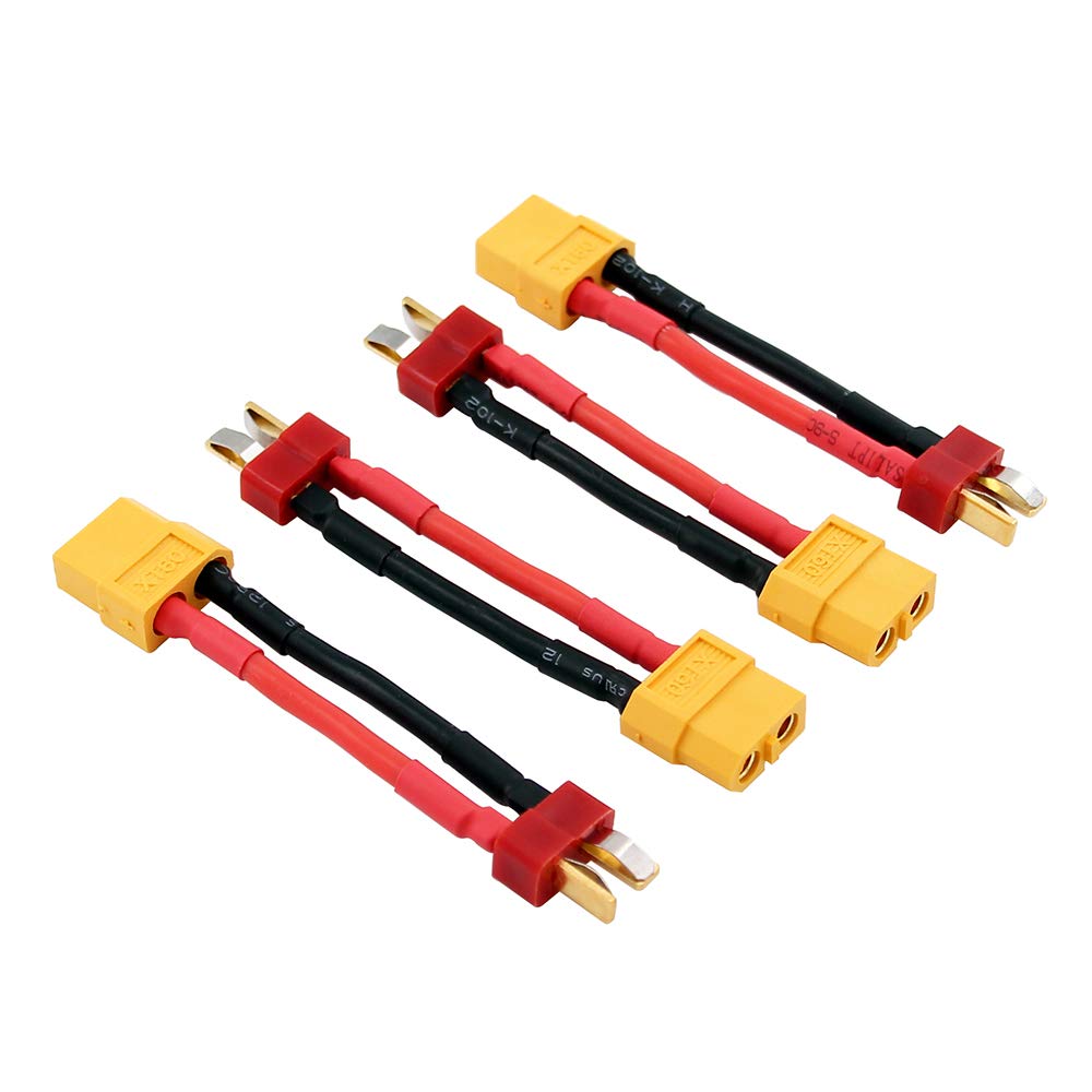 OliRC 4pcs XT60 Female to Male T-Plug Connector/Adapter with 14awg 2in Wire(C14-4)