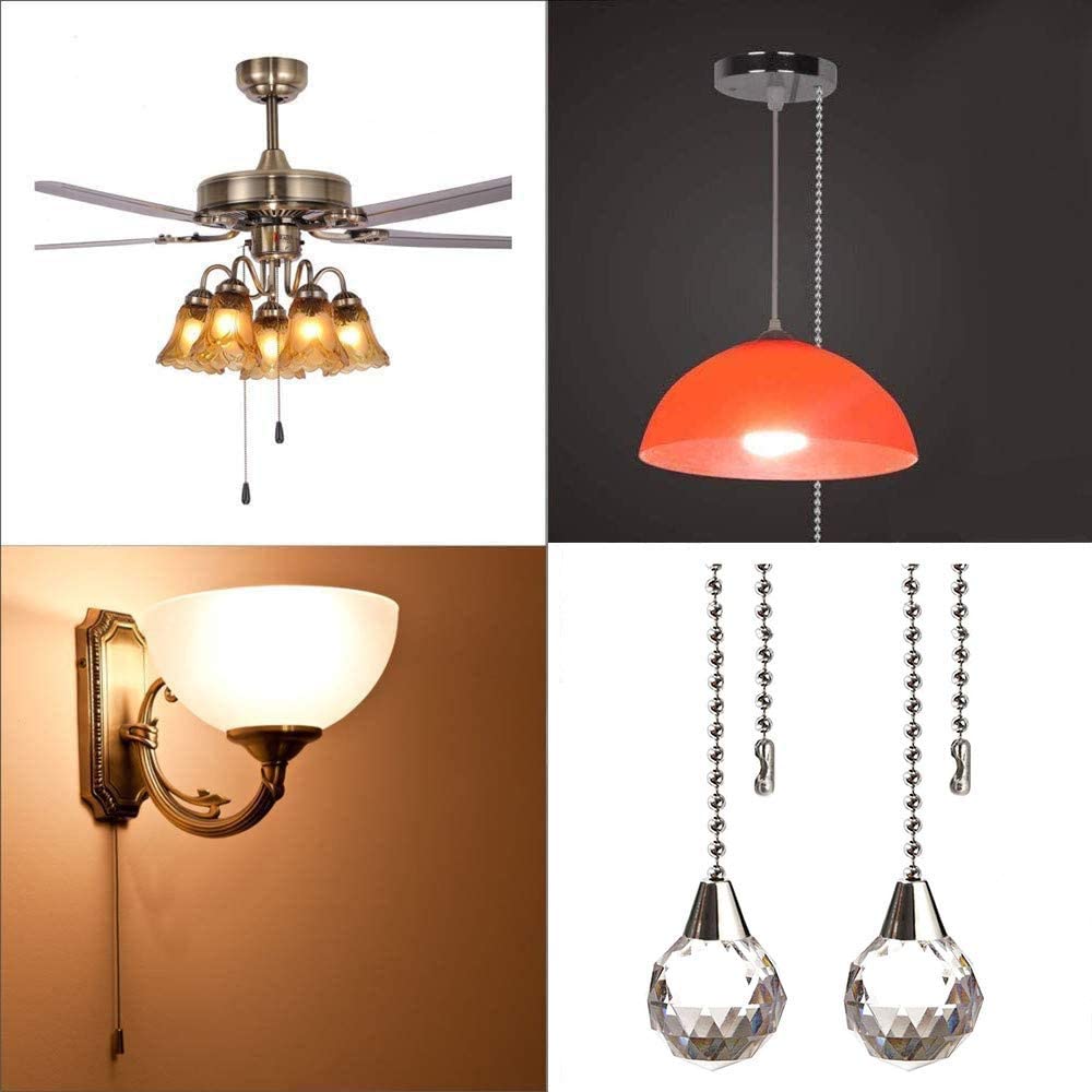 Akahttbn Ceiling Fan Pull Chain Decorative Extension 12 Inches Clear Prism Ball Fan Pulls Set for Ceiling Light Lamp Fan Chain Extender,2 Pcs (Nickel)