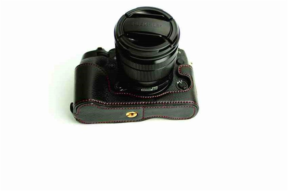 XT1 Case, BolinUS Handmade Genuine Real Leather Half Camera Case Bag Cover for Fujifilm Fuji X-T1 XT1 Opening Version + Hand Strap -Black
