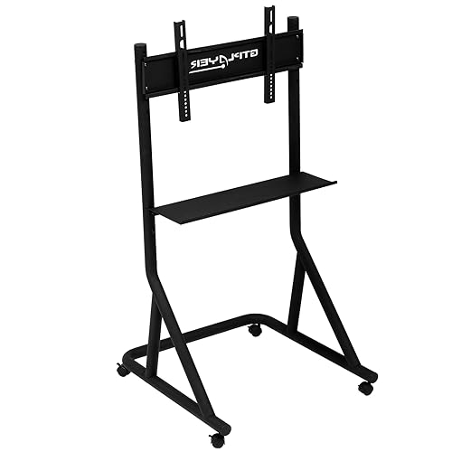 GTPLAYER Monitor Stand Mobile TV Stand with Adjustable Height for 32-65 Inch Display TV Mount Fit for Racing Wheel Stand, Racing Simulator Cockpit