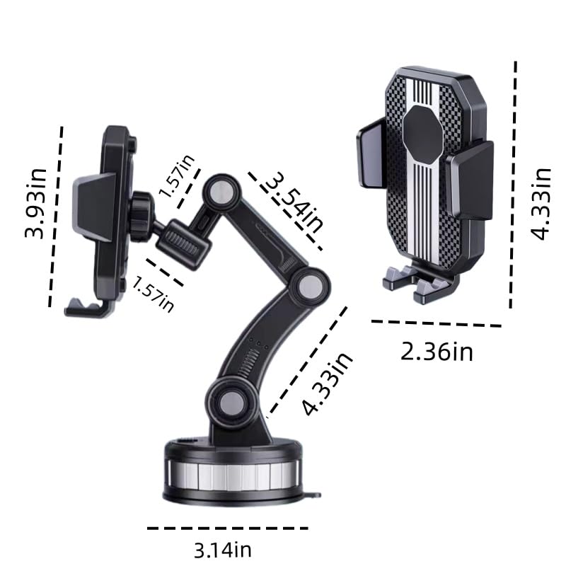 HOUGXD Car Phone Mount with Vacuum Suction Cup, Universal Dashboard Windshield Holder, Black Metal Construction, Automatic Clamping System, Compatible