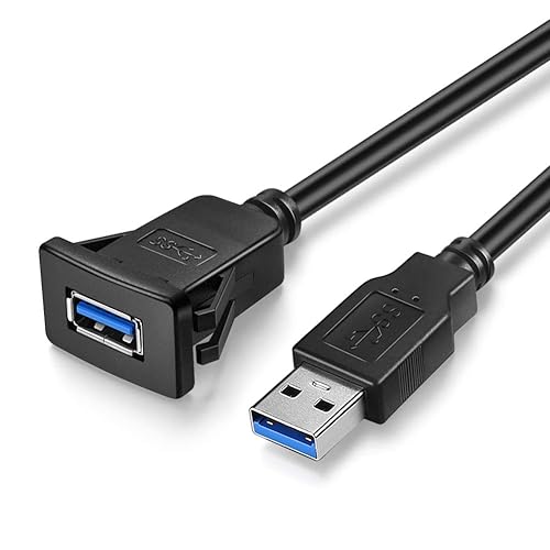URWOOW 1M USB3.0 Square Flush Mount - Extension Panel Cable, for Car, Boat, Motorcycle (3 feet)