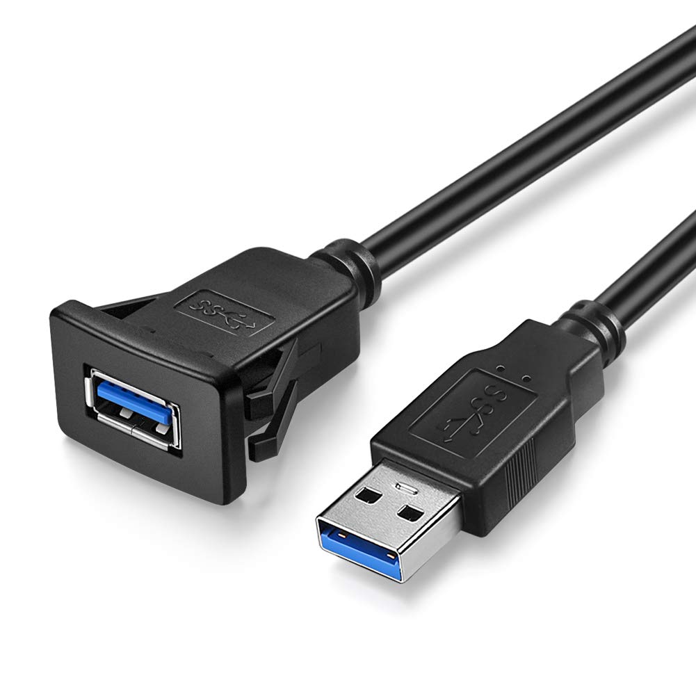 URWOOW 1M USB3.0 Square Flush Mount - Extension Panel Cable, for Car, Boat, Motorcycle (3 feet)