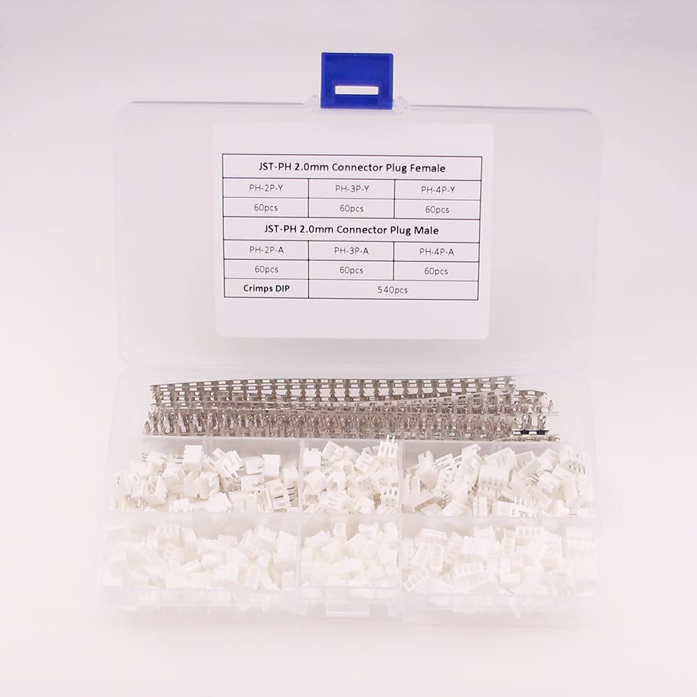 RFaha 900pcs JST-PH Kit 2.0mm 2/3/4 Pin Female Head Plug JST Adapter Housing Connector Cable Socket Male Female Crimp DIP Kit(PH#2-4)