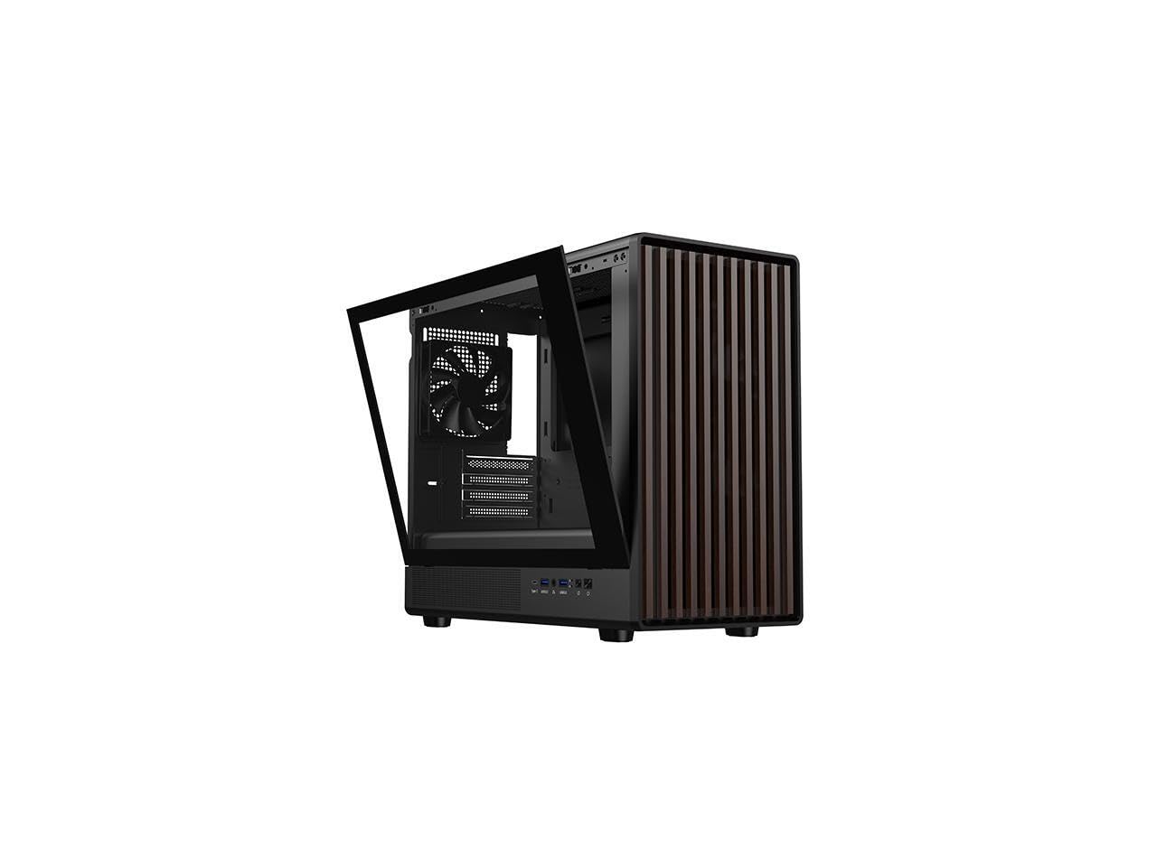 DIYPC DIY-mATX06-Wood Black USB3.0 /Type C Micro ATX Mid Tower Gaming Computer Case w/Tempered Glass Side Panel and Walnut Wood Front Panel / 4 x PWM