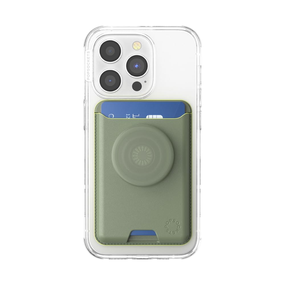 PopSockets Phone Wallet for MagSafe, Phone Card Holder with Grip, Green - Eucalyptus