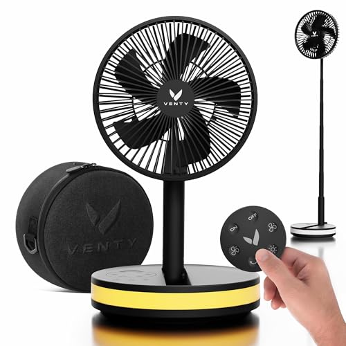 VENTY Portable Fan - Wireless Battery Operated Fan - 4 Speeds - LED Lighting - Carry Case & Remote Control - Cruise Travel - Outdoor Travel RV Power