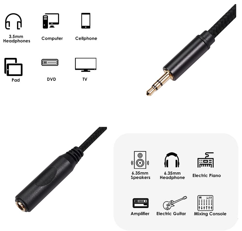 Smithok 2 Pack 3.5mm to 1/4 inch Female Headphone Adapter, Quarter 1/4 inch 6.35mm Stereo Female Jack to 1/8 inch 3.5mm Male Audio Adapter