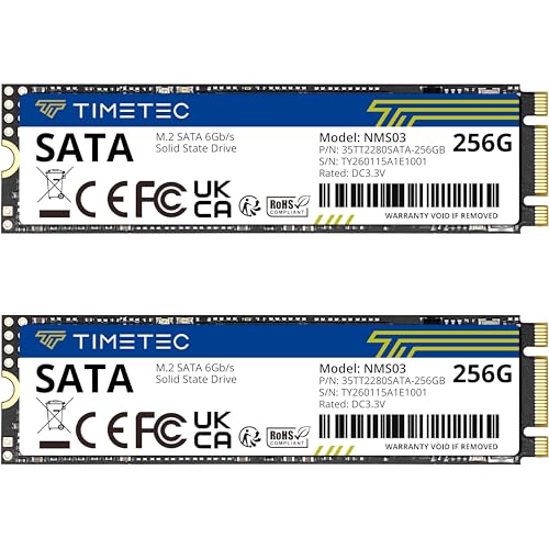 Timetec 256GBx2 (2 Pack) SSD 3D NAND TLC SATA III 6Gb/s M.2 2280 NGFF 128TBW Read Speed Up to 550MB/s SLC Cache Performance Boost Internal Solid State