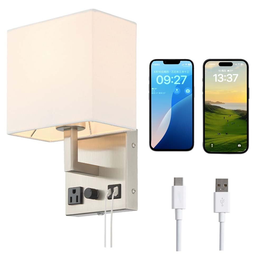 HomeFocus Bedside Wall Light,Wall Lamp,Wall Sconces for Bedside,Nickel.