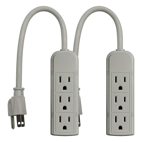 Uninex PS28U Compact Grounded 3-Outlet Power Strip, UL Listed, 1-Foot, 2-Pack