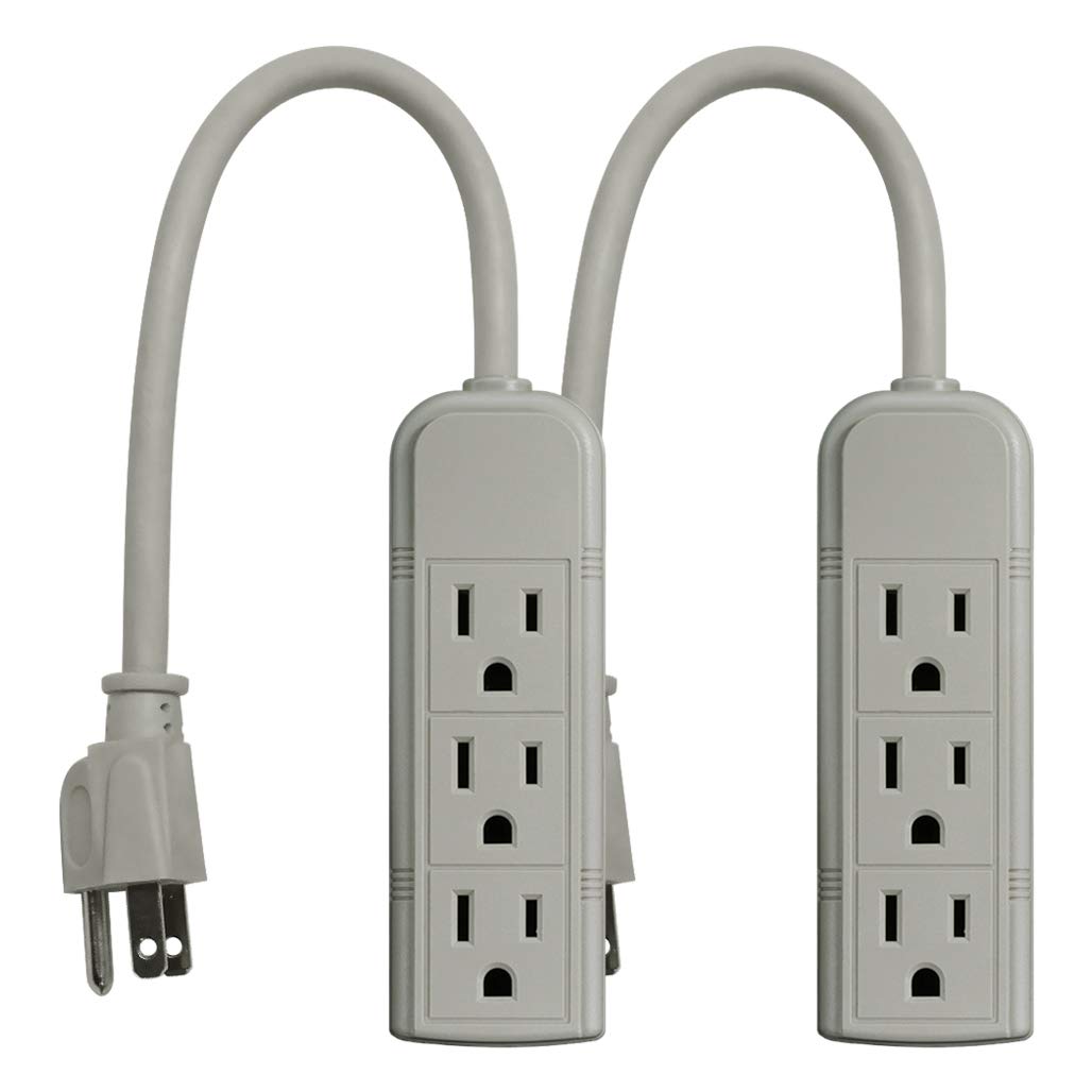 Uninex PS28U Compact Grounded 3-Outlet Power Strip, UL Listed, 1-Foot, 2-Pack