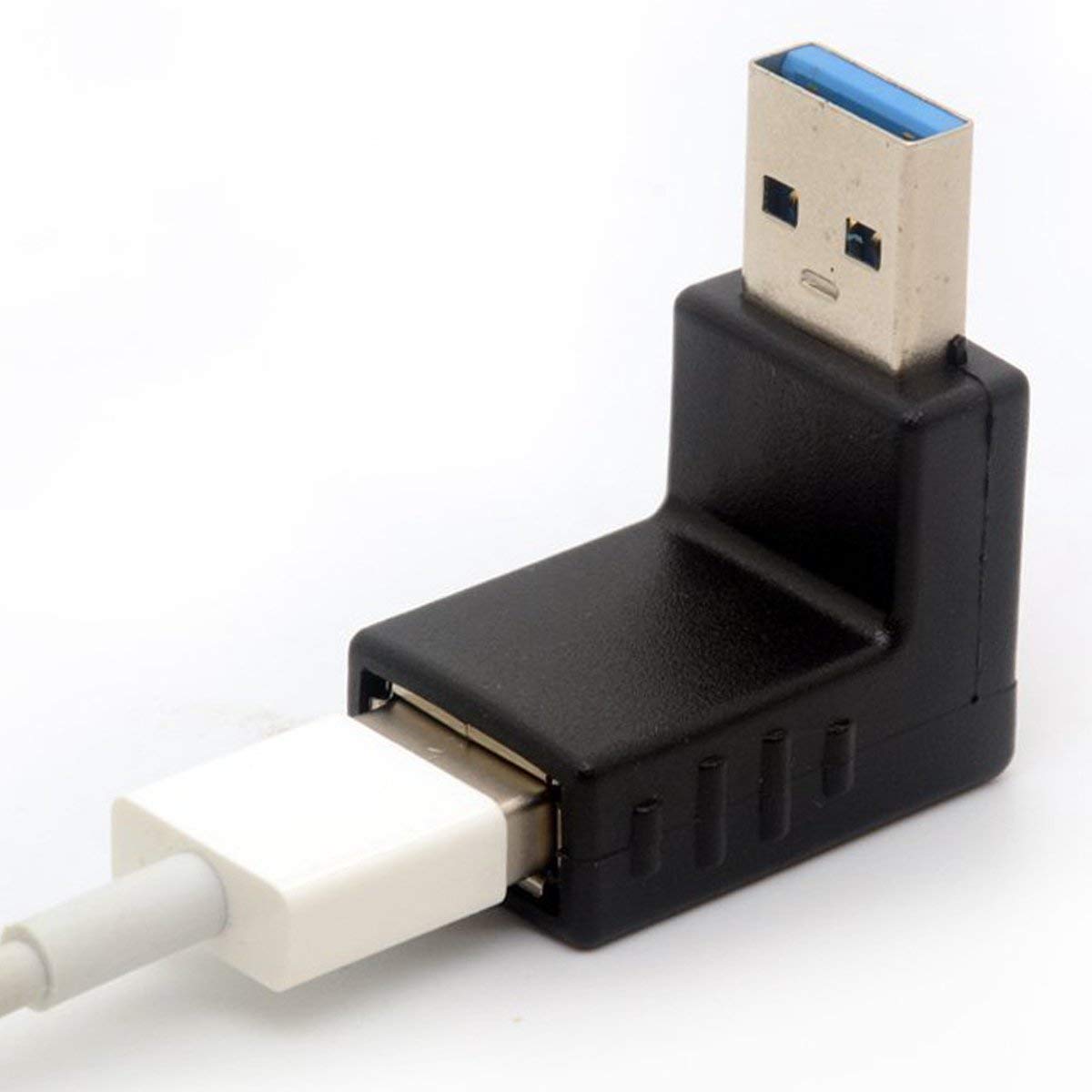GLHONG Angled USB 3.0 Adapter 90 Degree USB Connector Extender Type A Male to Type A Female Plug Coupler 2Pcs (UP + Down)