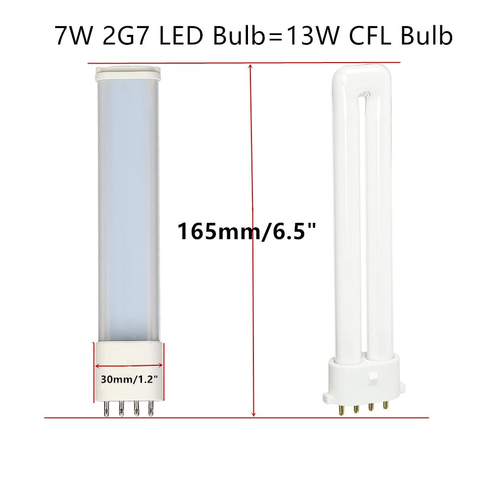 SATZOL 6000K Daylight AC120V 7W 2G7 2GX7 LED Horizontal PL Bulb, 13W 4 Pin Fluorecent CFL Lamp Replacement, Compatiable with the 2G7 and 2GX7 Socket